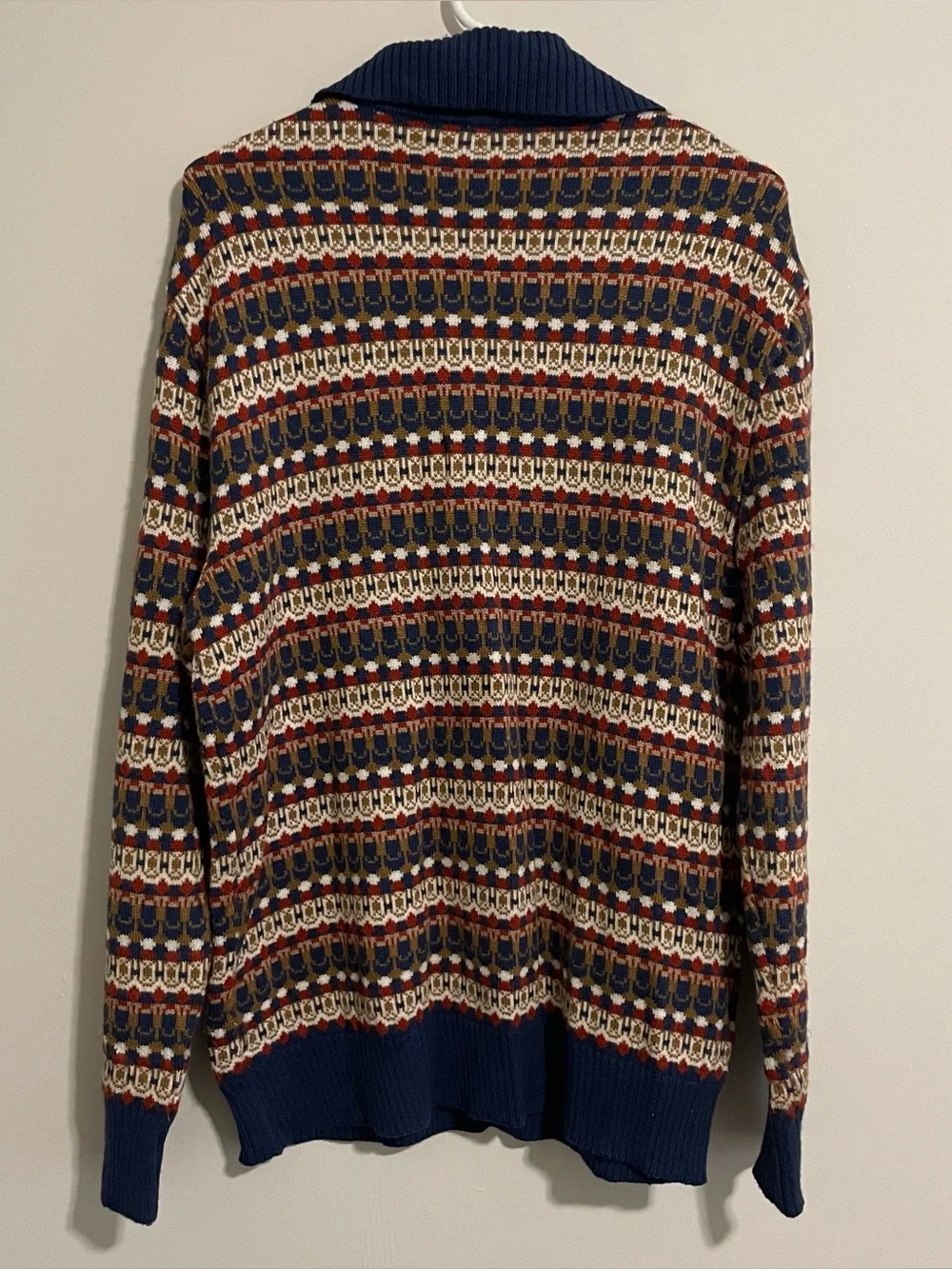 Vintage Kmart 80s Zip Up Pullover Striped Geometric Retro Colorful Sweater Sz L